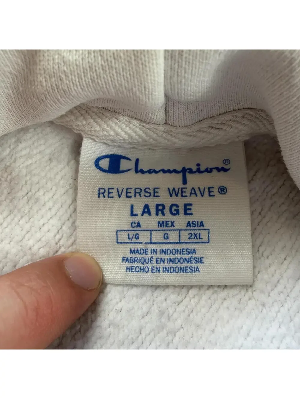 Champion Reverse Weave Hoodie Cream Small Logo Pullover Sweatshirt Mens Large